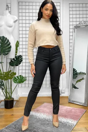 Silver Hardware Leather Coated Trousers