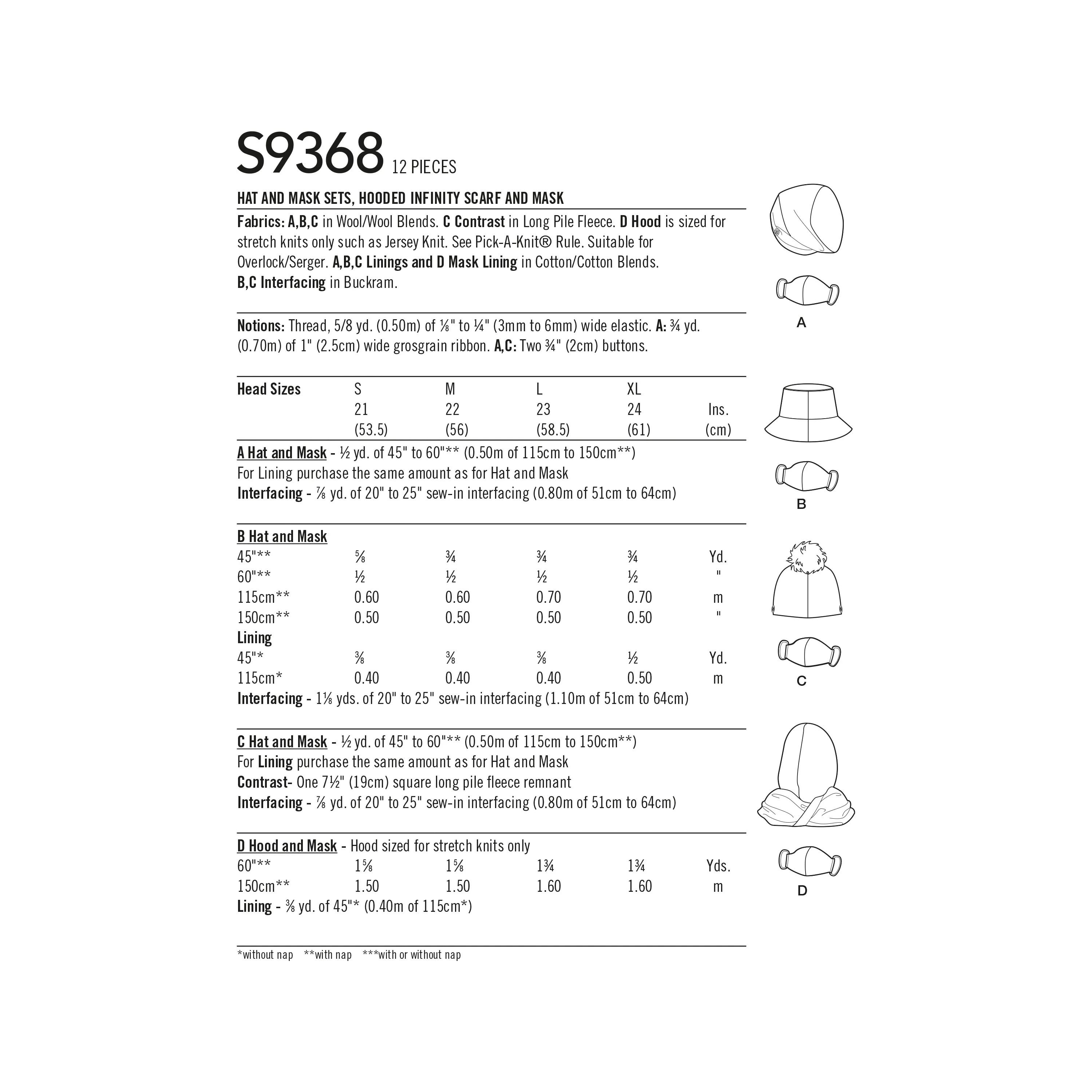 Simplicity Sewing Pattern 9368 Hat and Mask Sets, Hooded Infinity Scarf and Mask