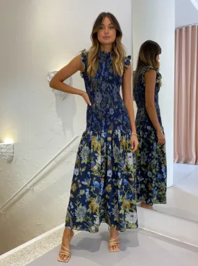 Sir Diana Smocked Midi Dress in Delia Print