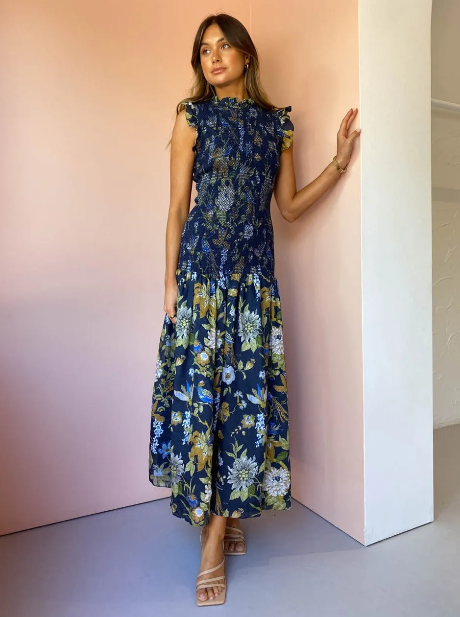 Sir Diana Smocked Midi Dress in Delia Print