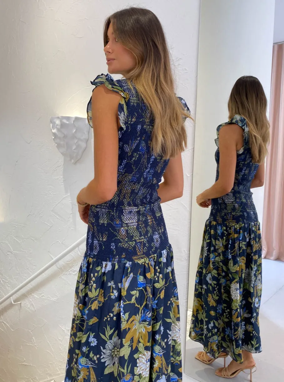 Sir Diana Smocked Midi Dress in Delia Print