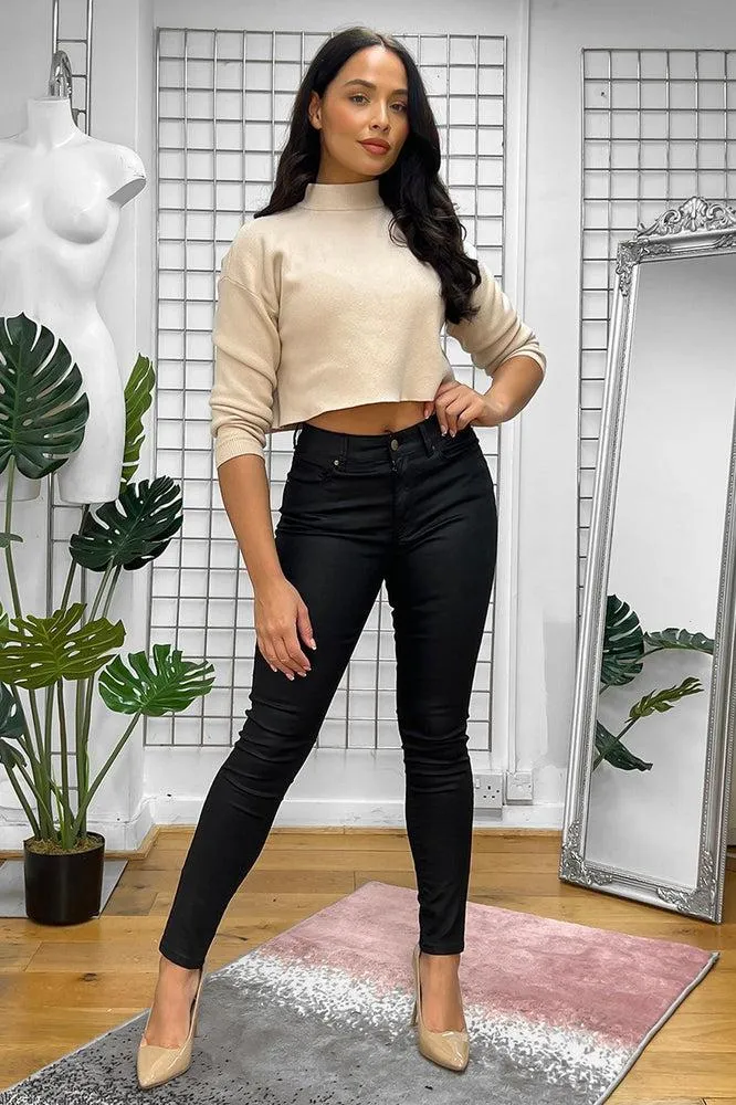 Skinny Black Leather Coated Trousers