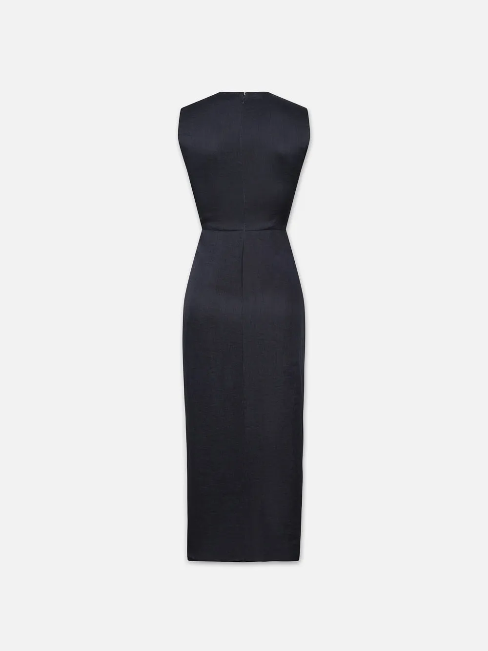 Sleeveless Ruched Front Tie Dress -- Navy