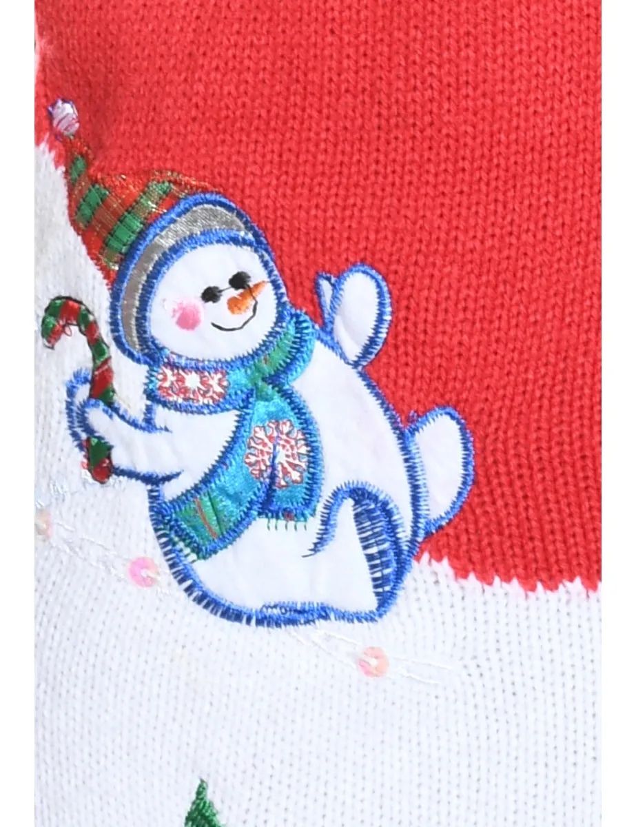 Snowman Design Knit Christmas Jumper - S