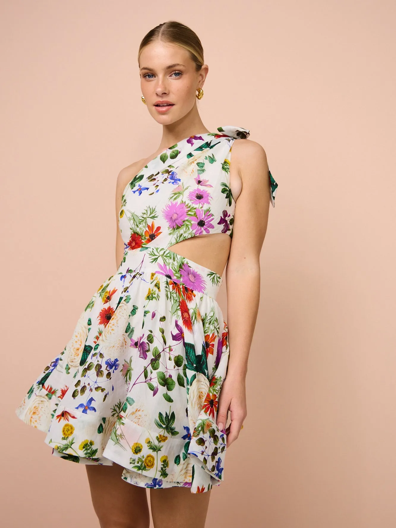 Sofia The Label Birdie One Shoulder Mini Dress in Enchanted Floral