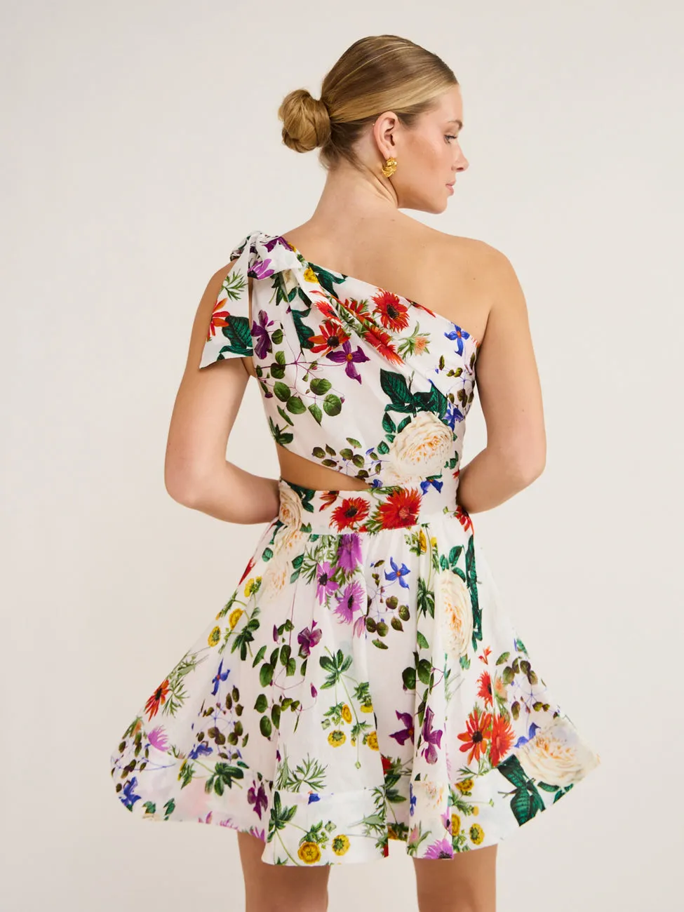 Sofia The Label Birdie One Shoulder Mini Dress in Enchanted Floral