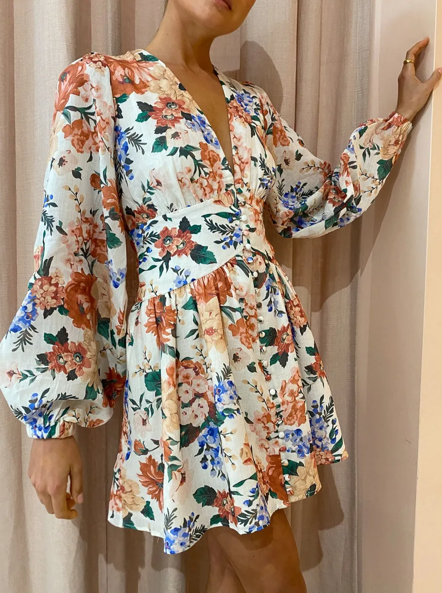 Sofia The Label Capri Long Sleeve Mini Dress in Botanical