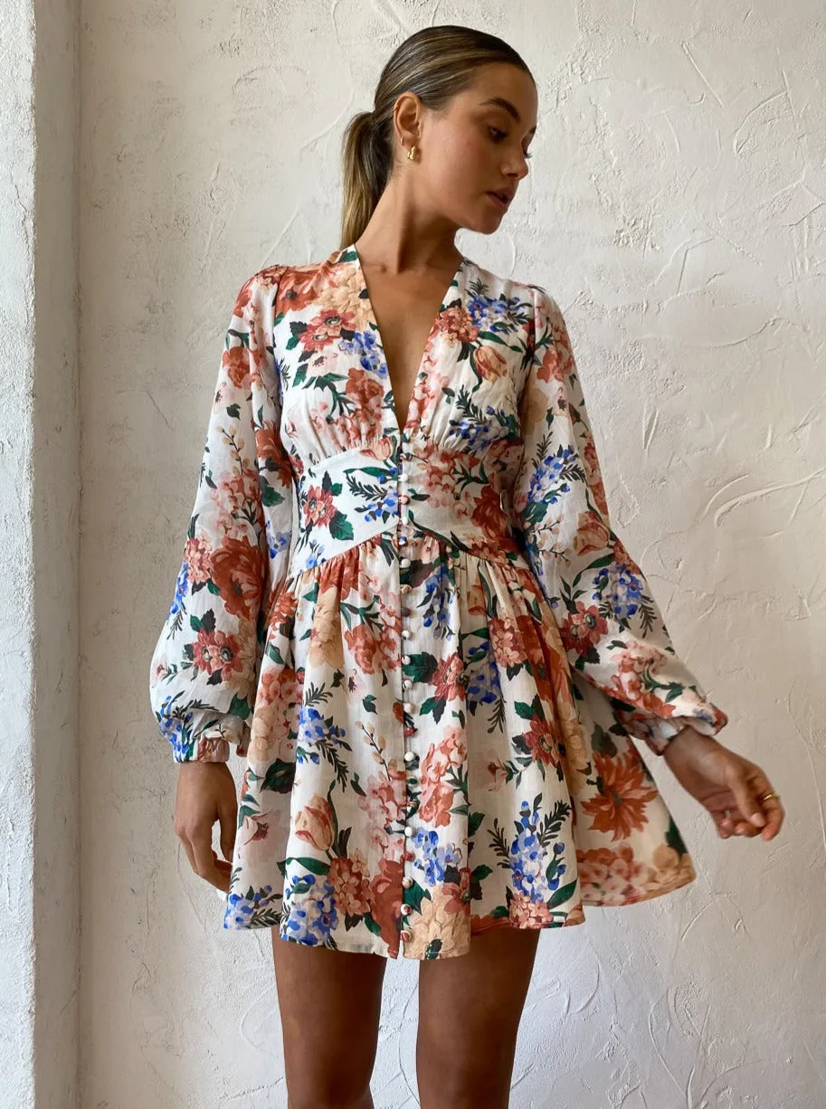 Sofia The Label Capri Long Sleeve Mini Dress in Botanical
