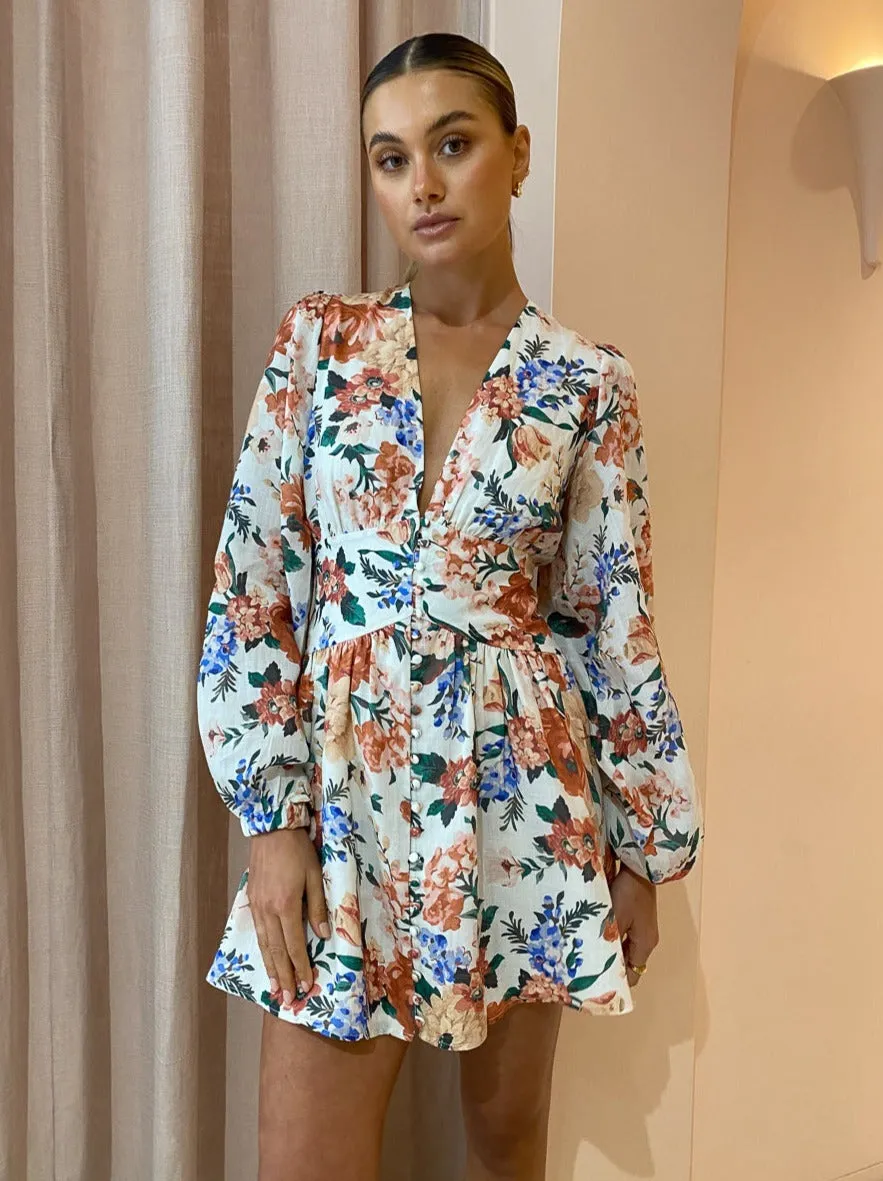 Sofia The Label Capri Long Sleeve Mini Dress in Botanical