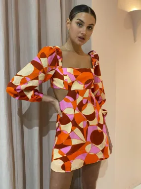 Sofia The Label Goldie Cut Out Mini Dress in Retro Print