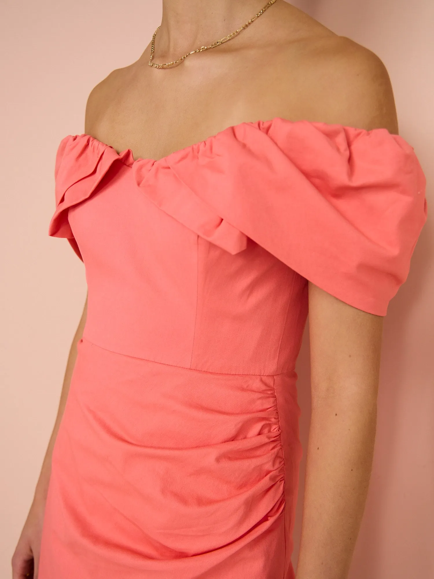 Sofia The Label Hailey Off Shoulder Mini Dress in Watermelon