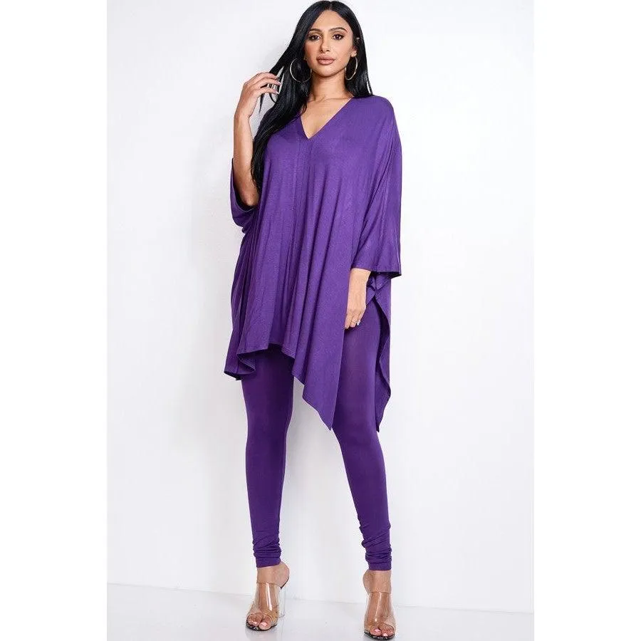 Solid Heavy Rayon Spandex Cape Top And And Leggings 2 Piece Set