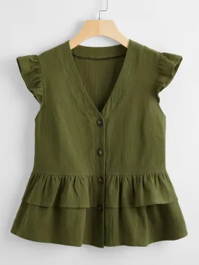 Solid Tiered Layer Babydoll Blouse