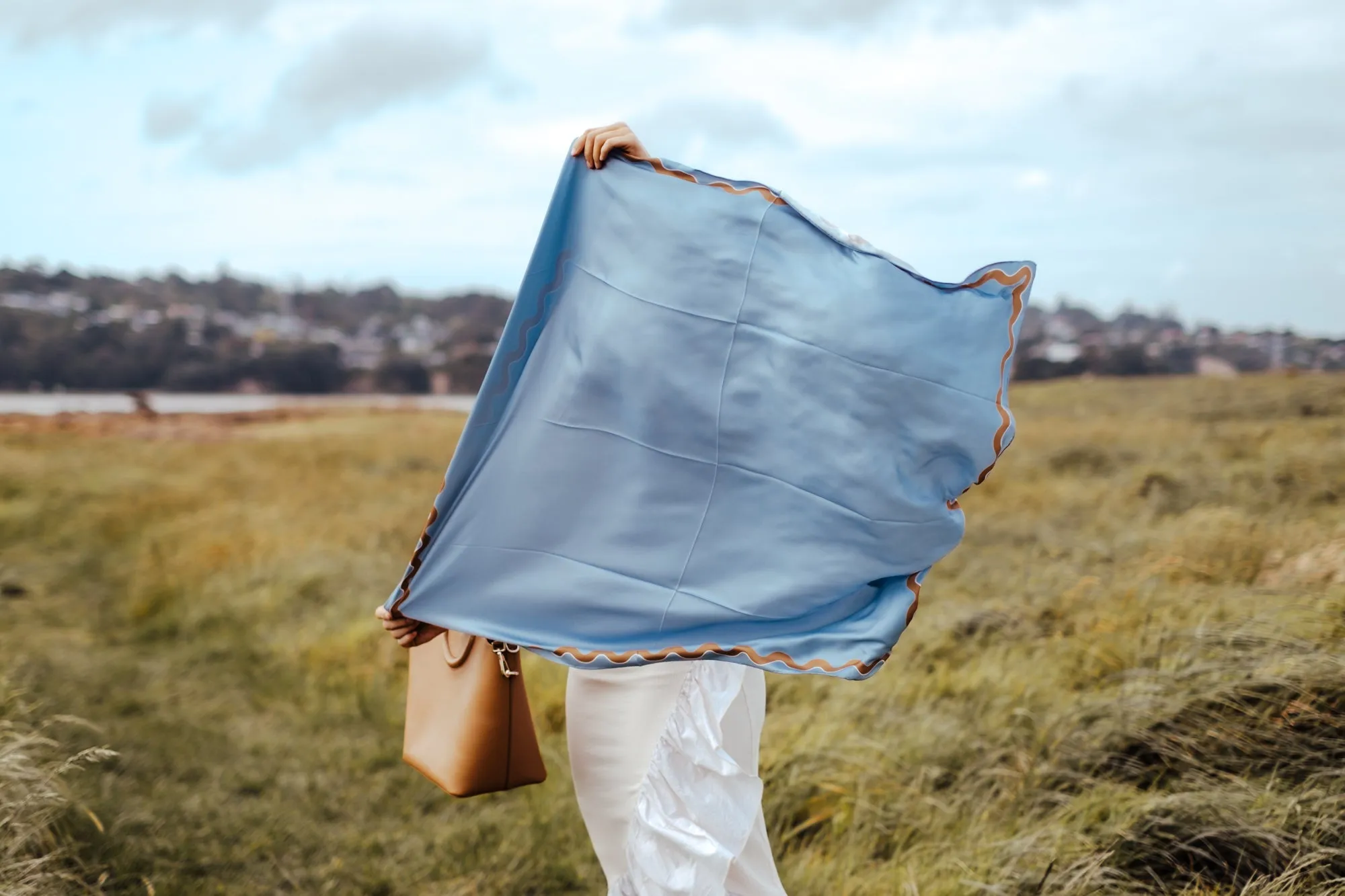 Sophie Bluebird/Croissant Silk Scarf - 89x89cm