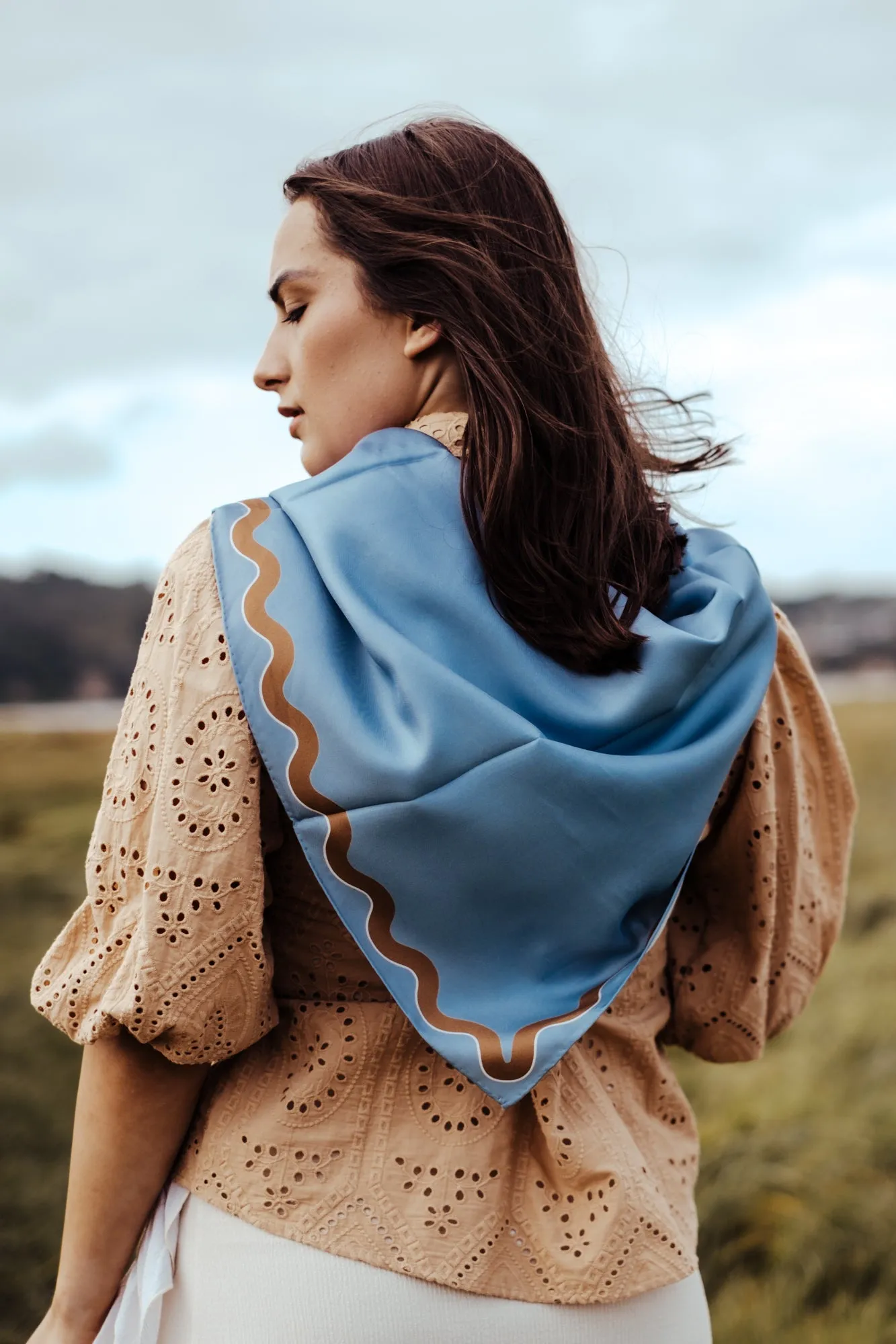 Sophie Bluebird/Croissant Silk Scarf - 89x89cm