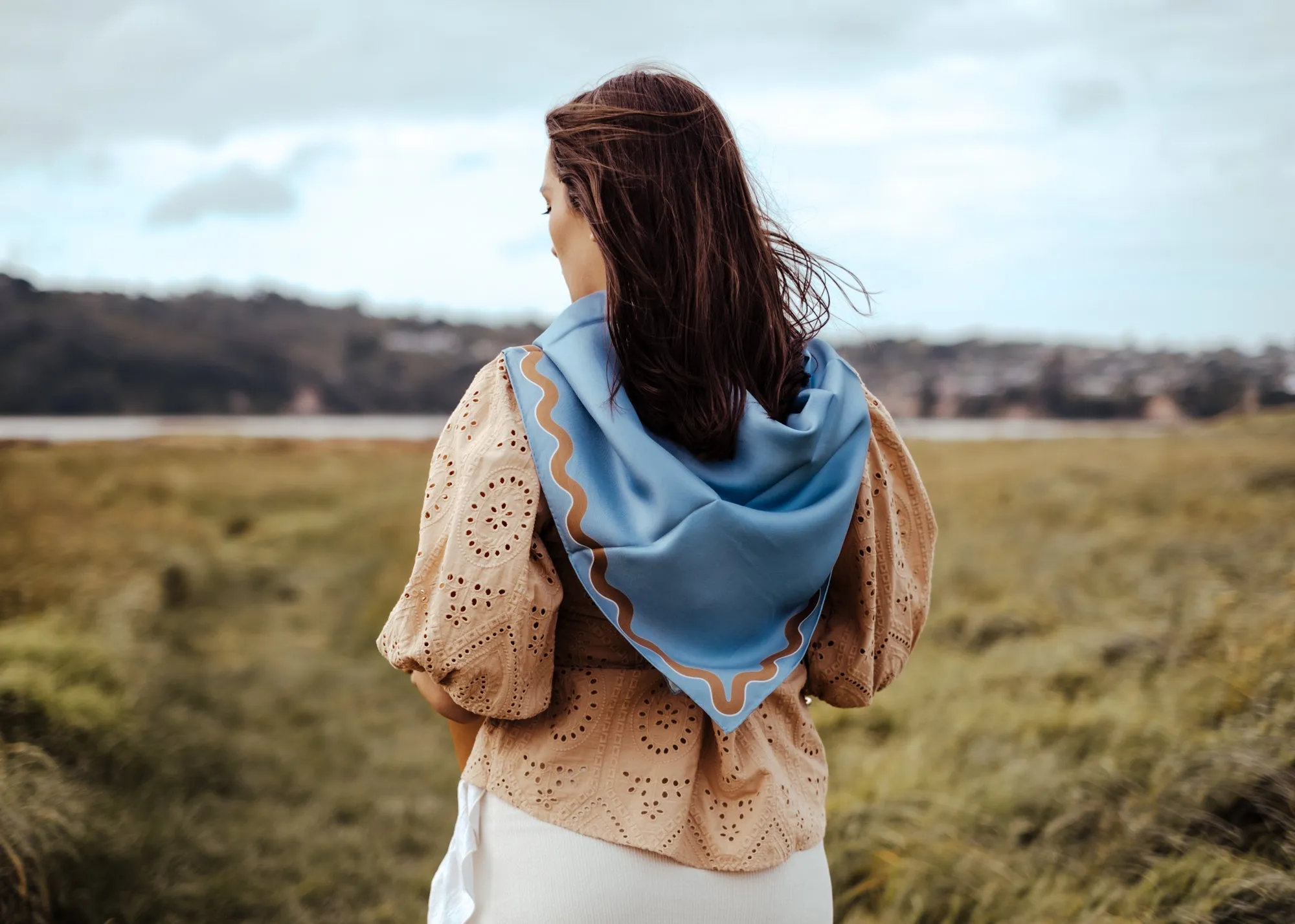 Sophie Bluebird/Croissant Silk Scarf - 89x89cm