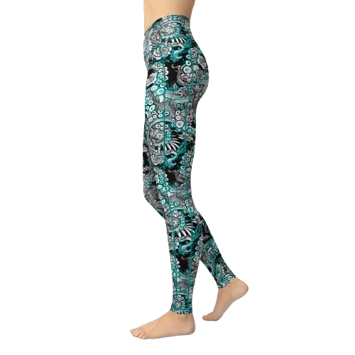 Spacefish Army Electric Blue Octofloral Leggings
