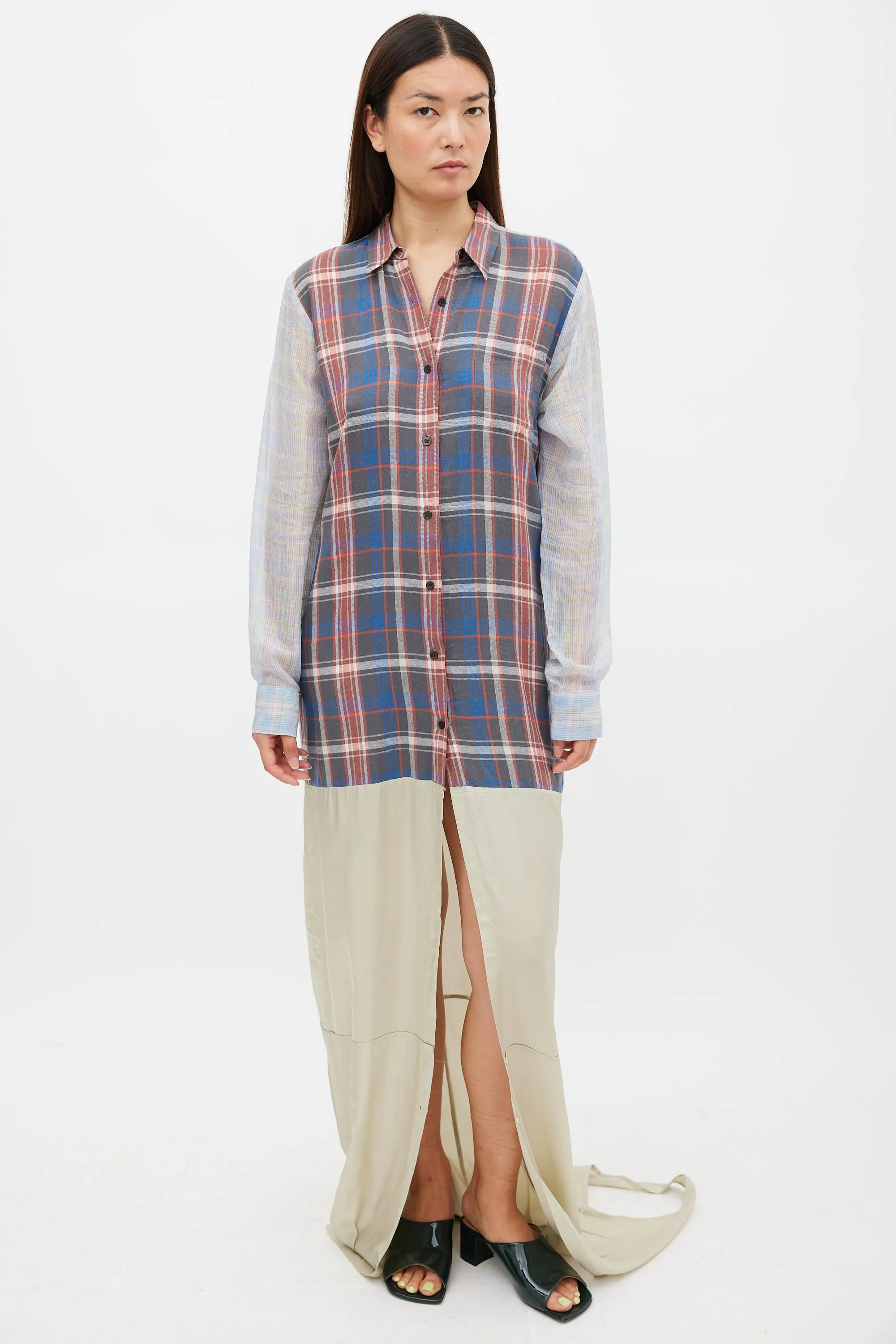 SS 2013 Blue & Multicolour Plaid Layered Dress