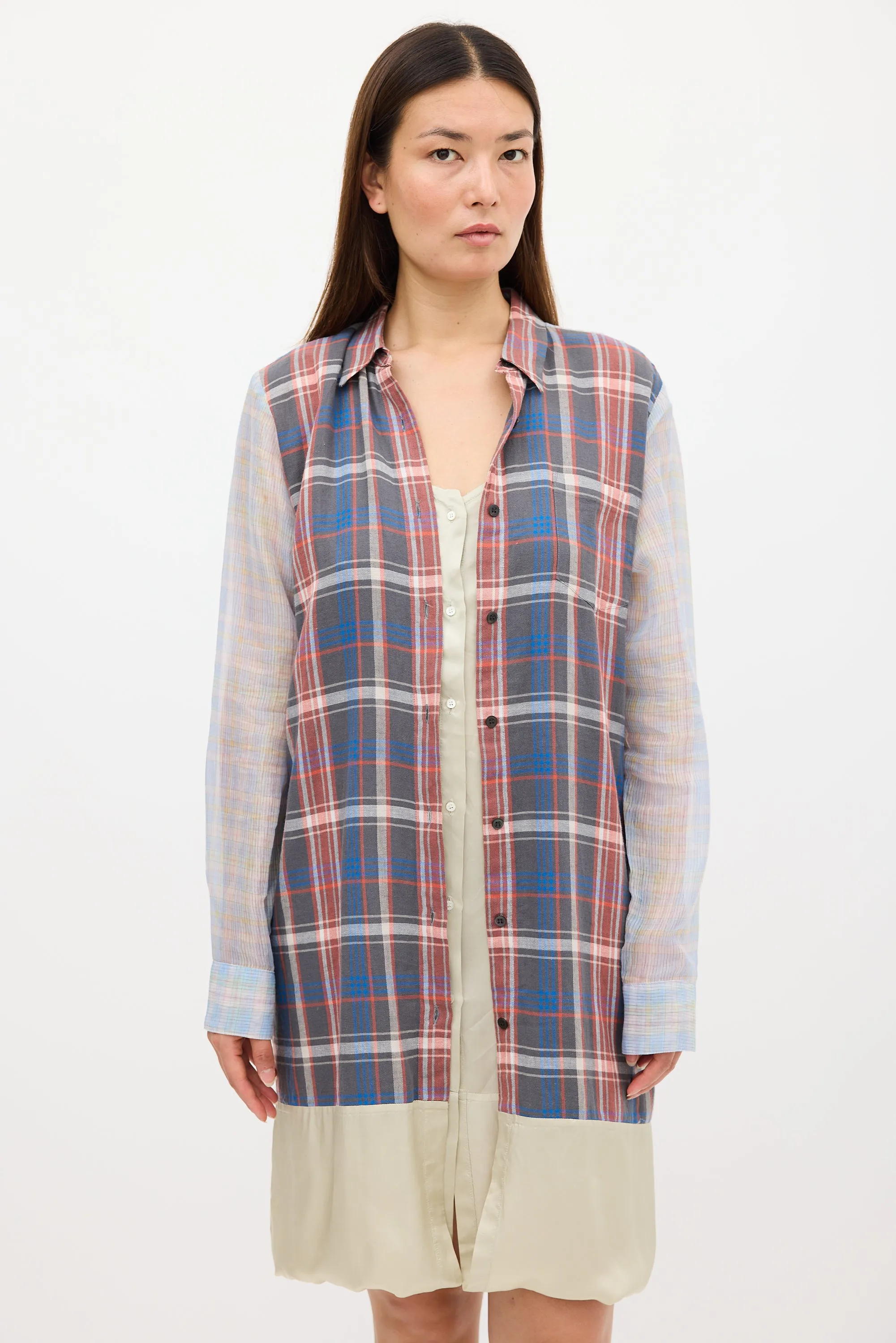 SS 2013 Blue & Multicolour Plaid Layered Dress