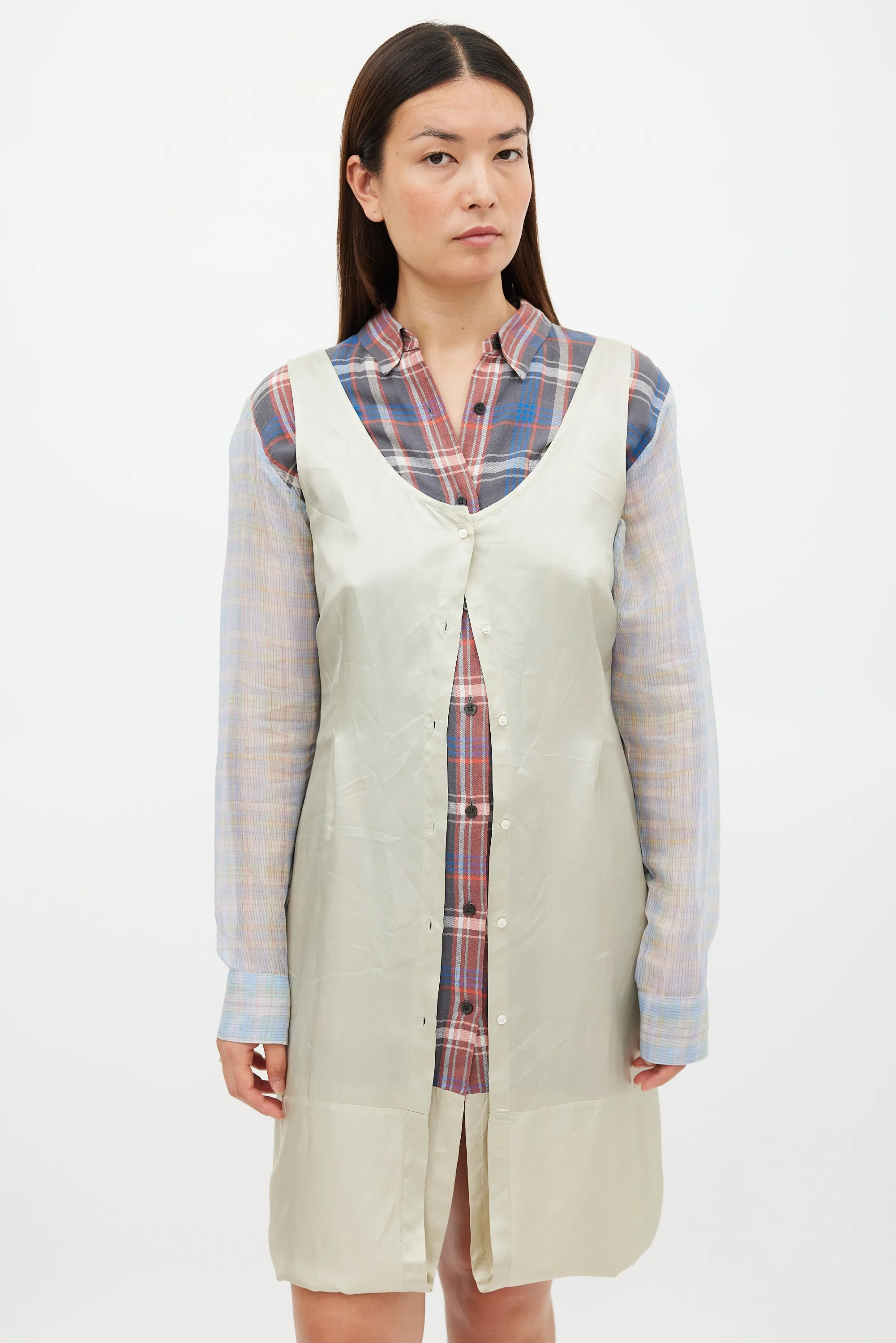 SS 2013 Blue & Multicolour Plaid Layered Dress