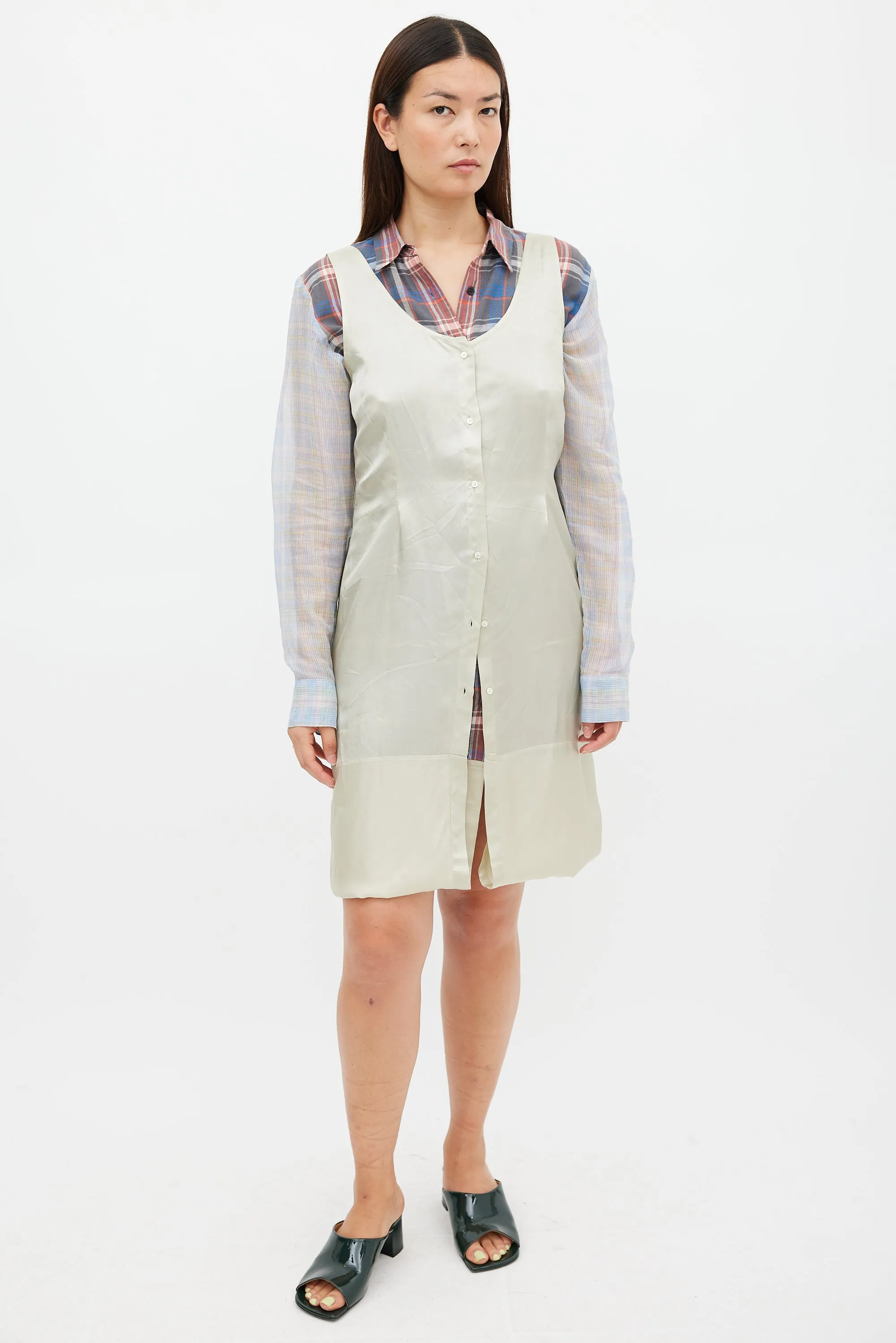 SS 2013 Blue & Multicolour Plaid Layered Dress