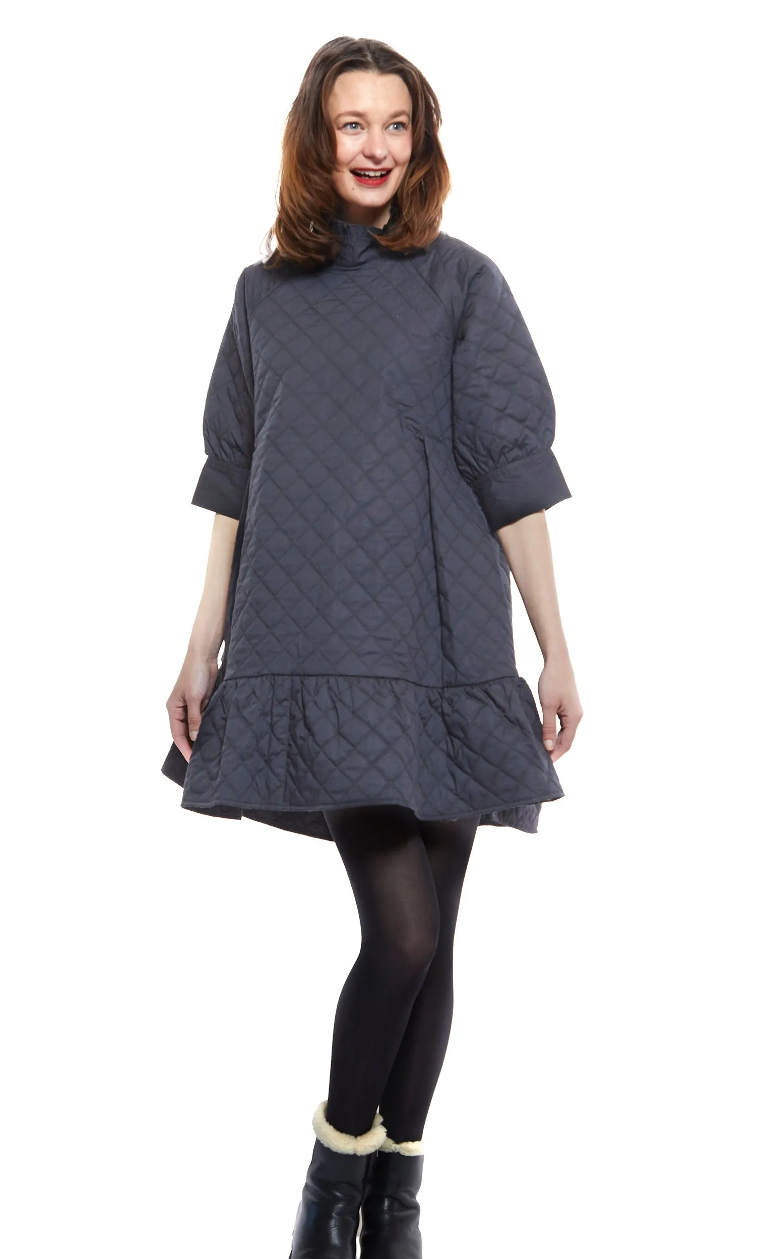 St. Tropez Softly Quilted Black Poplin Dress