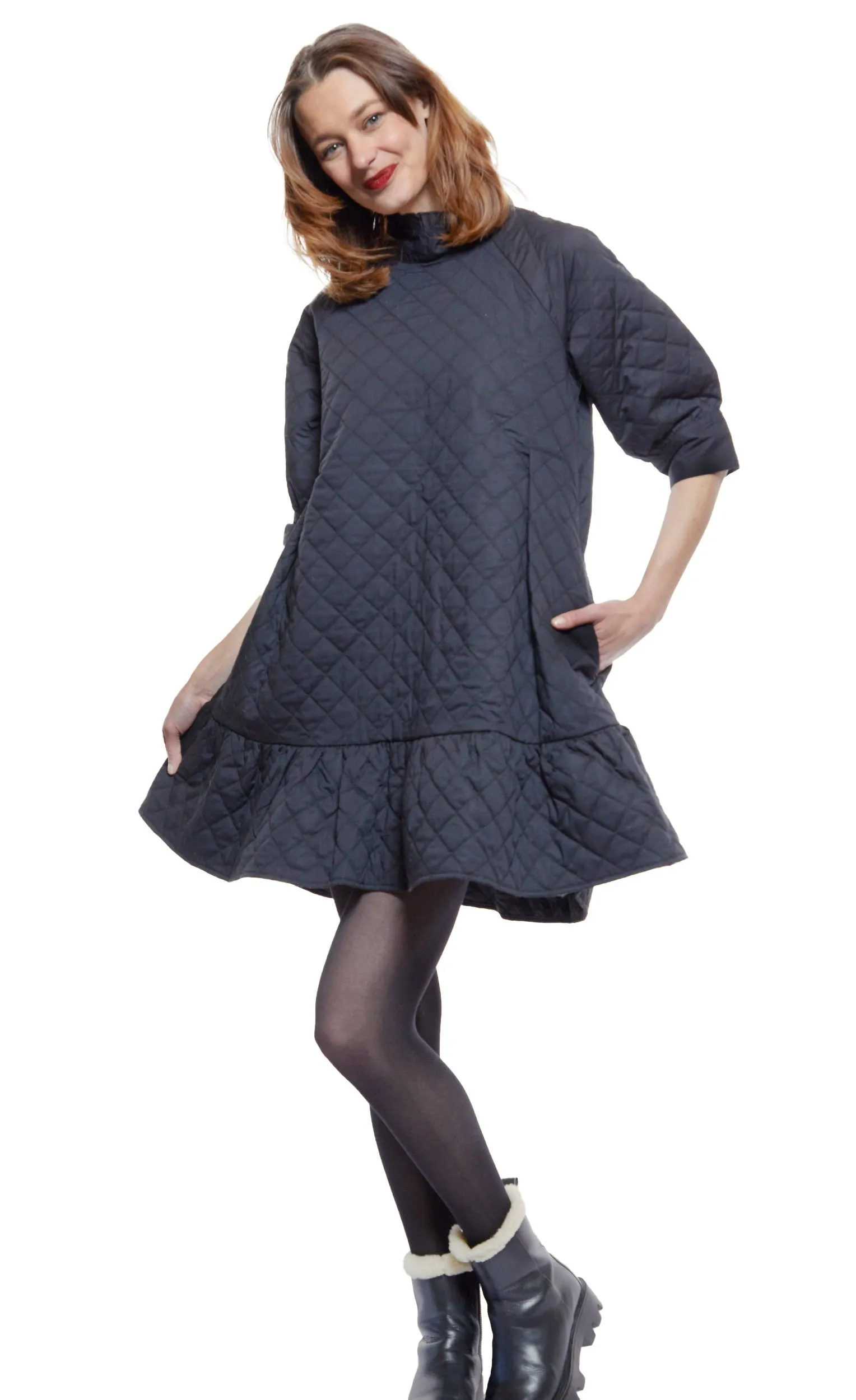 St. Tropez Softly Quilted Black Poplin Dress