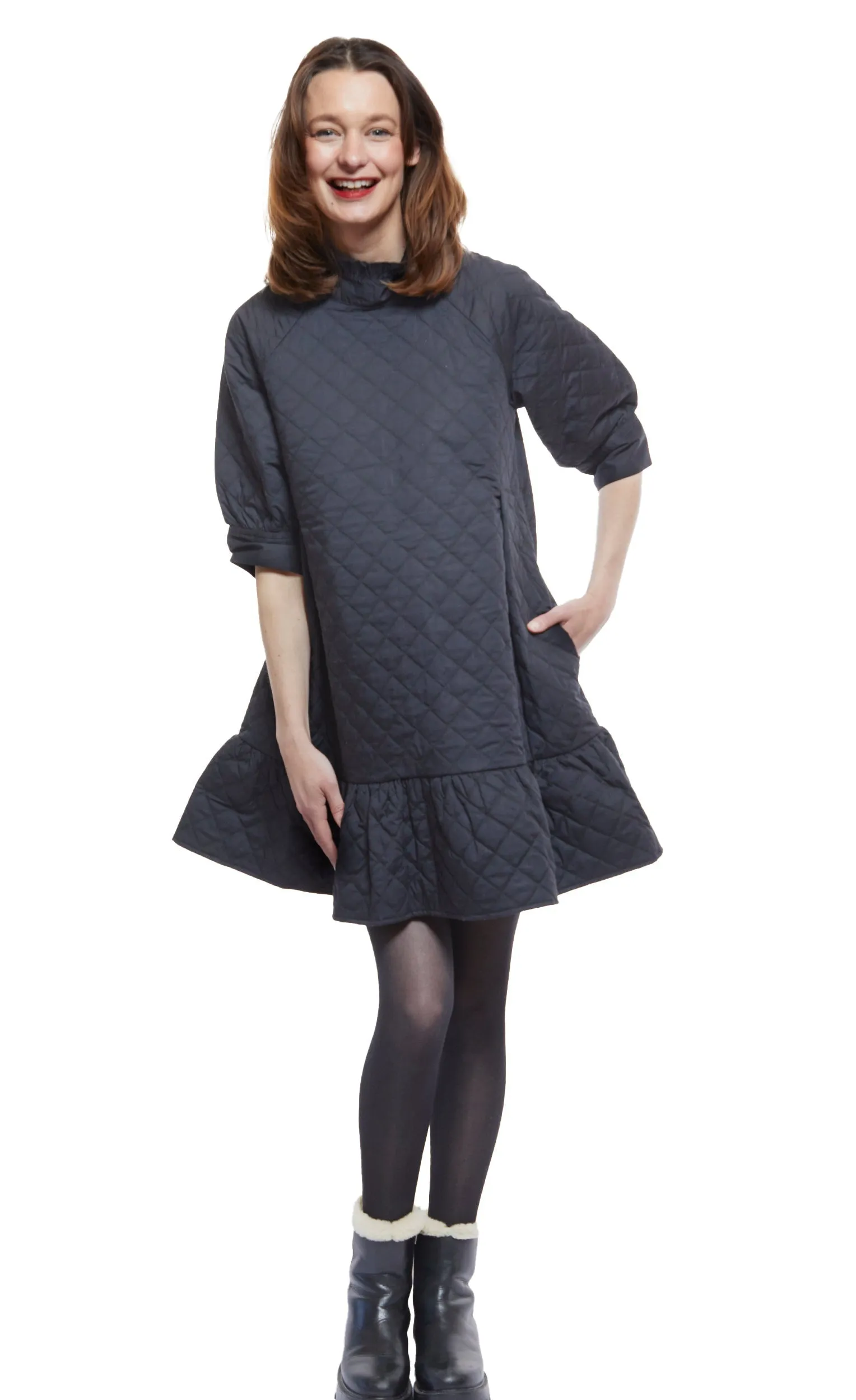 St. Tropez Softly Quilted Black Poplin Dress