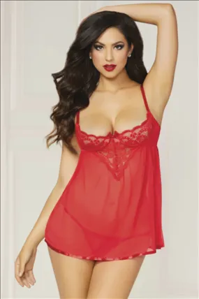 STM 10826P - Bow Over Babydoll Set OS - Red