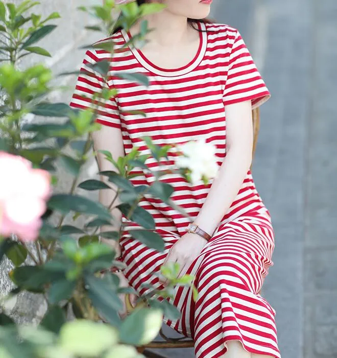 Striped Women Dresses Ramie Casual Spring Linen Women Dresses SSM97215