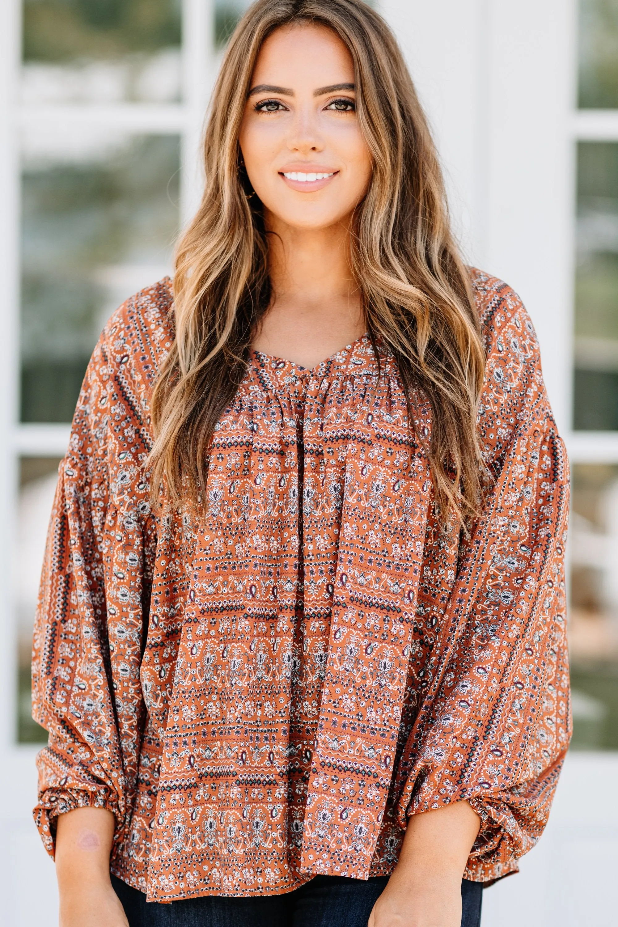 Such A Wanderer Rust Orange Boho Top