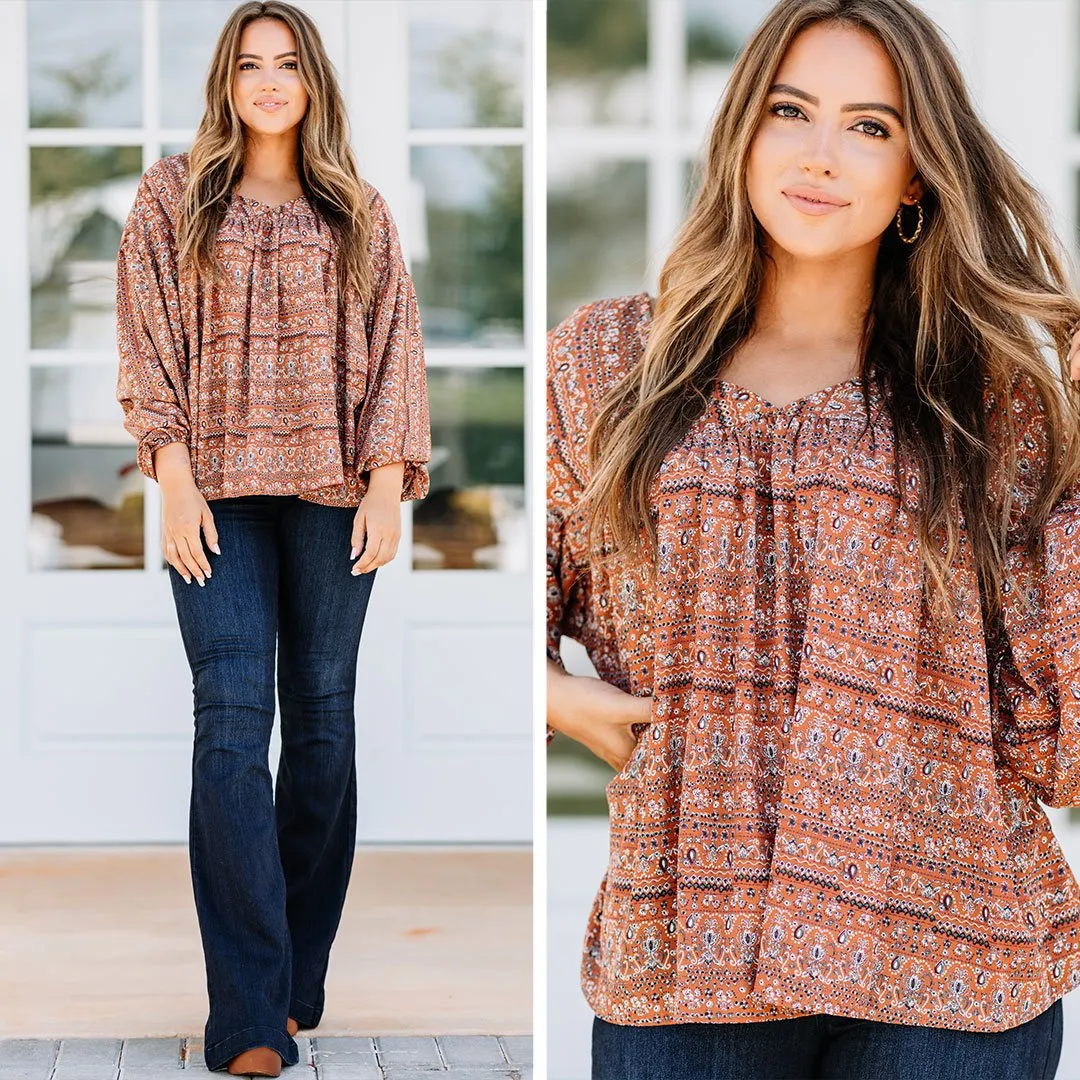 Such A Wanderer Rust Orange Boho Top