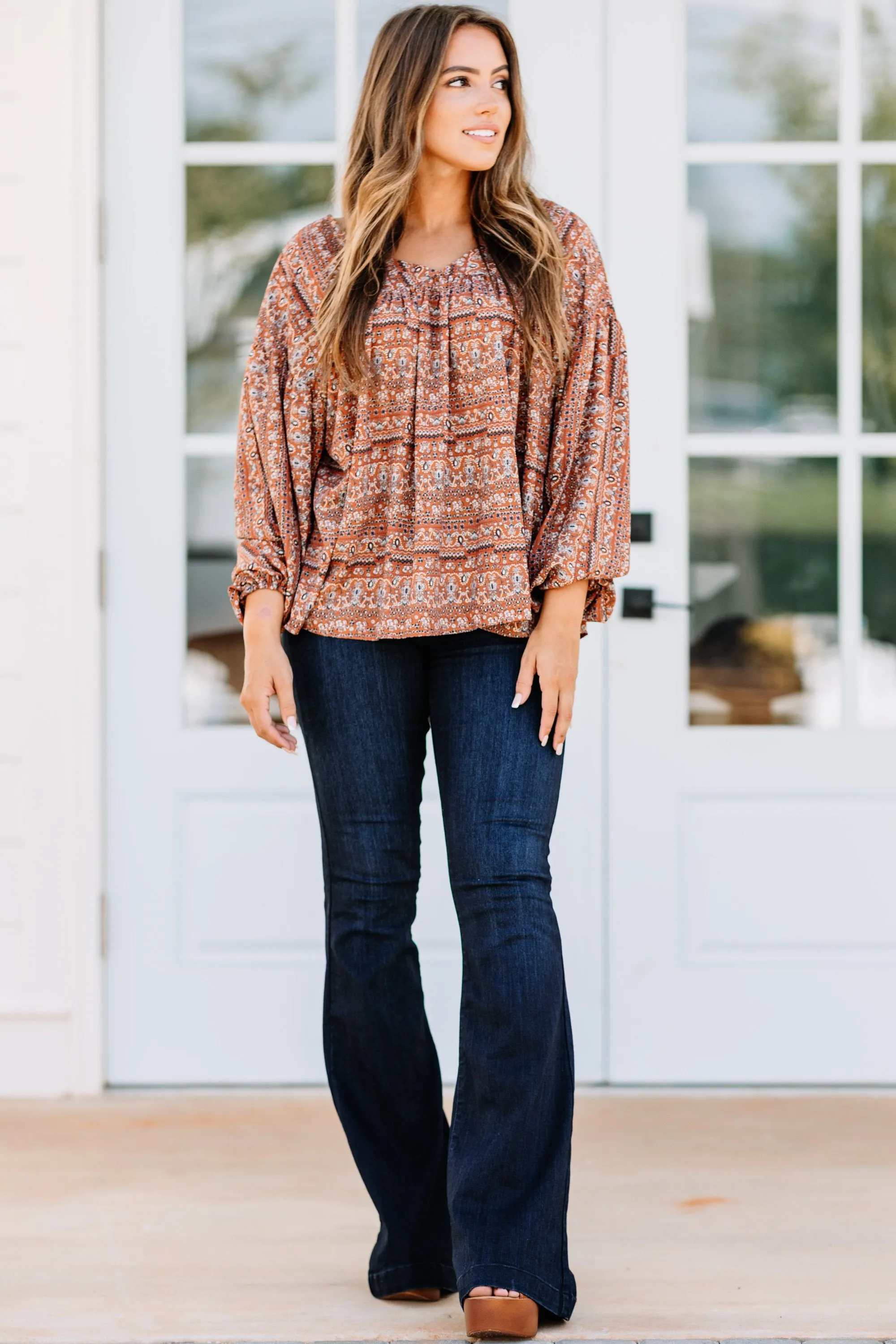 Such A Wanderer Rust Orange Boho Top