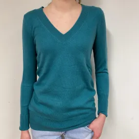 Teal Green Cashmere V-Neck Jumper Extra Small