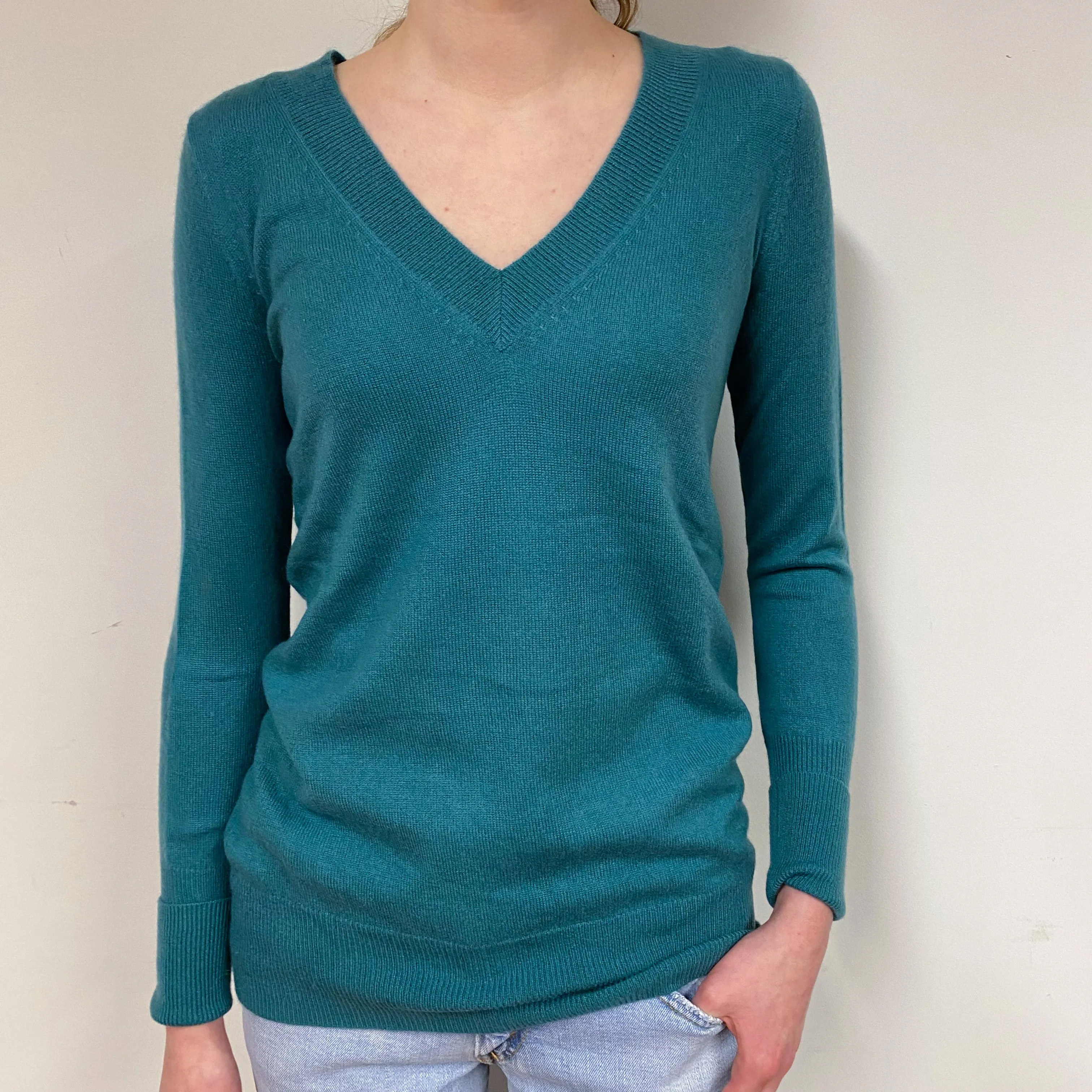 Teal Green Cashmere V-Neck Jumper Extra Small
