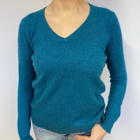 Teal Green Cashmere V-Neck Jumper Small