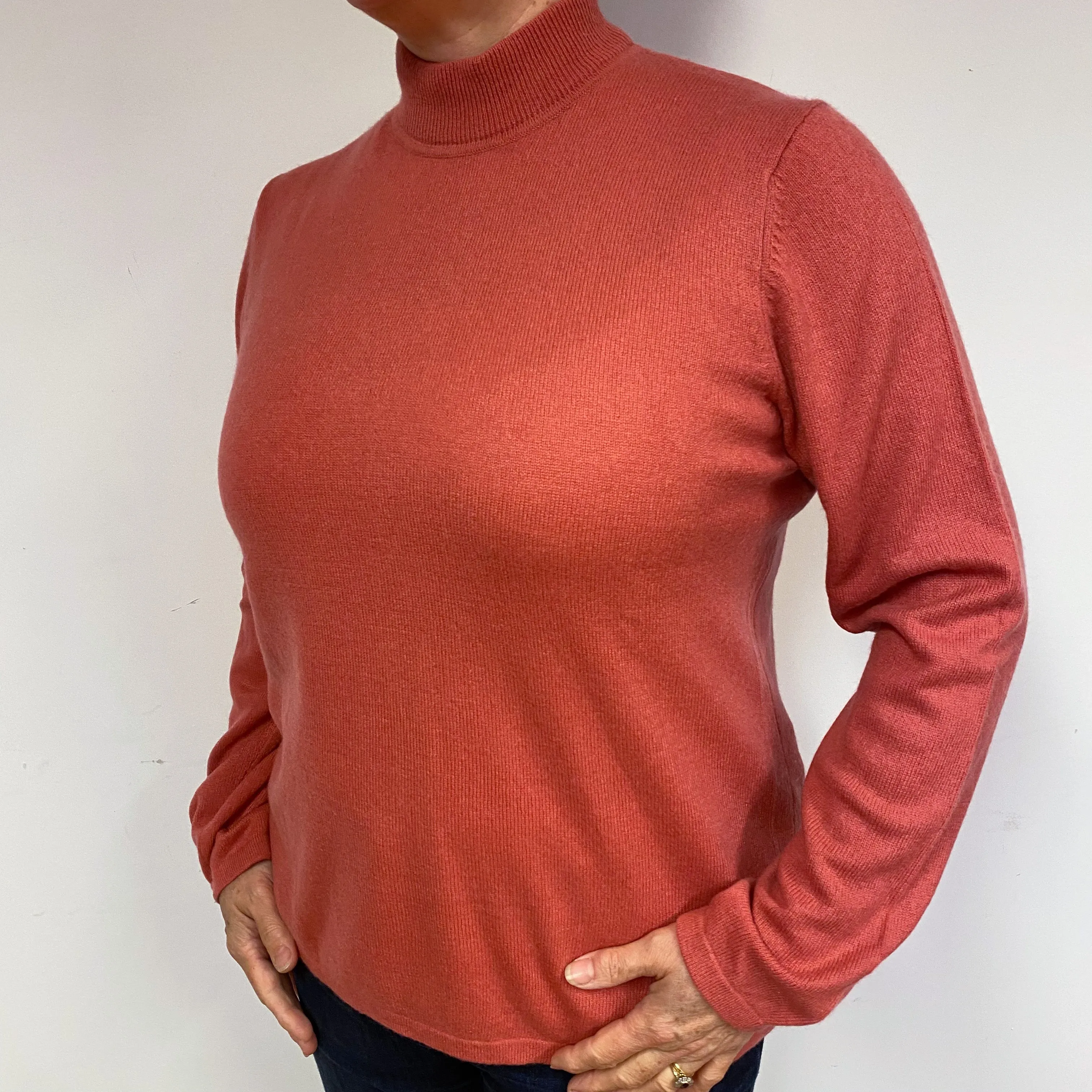 Terracotta Pink Cashmere Turtle Neck Jumper Large