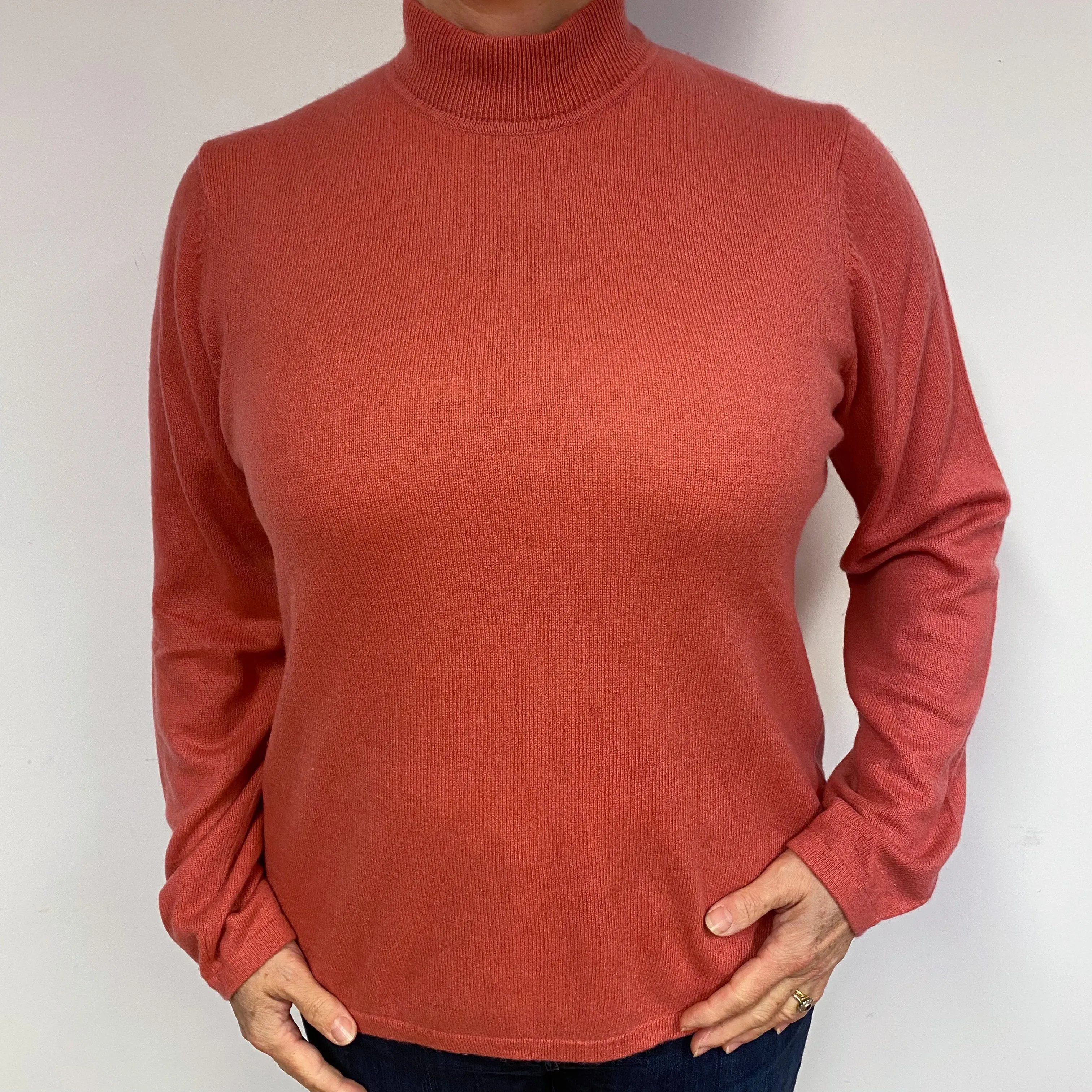Terracotta Pink Cashmere Turtle Neck Jumper Large