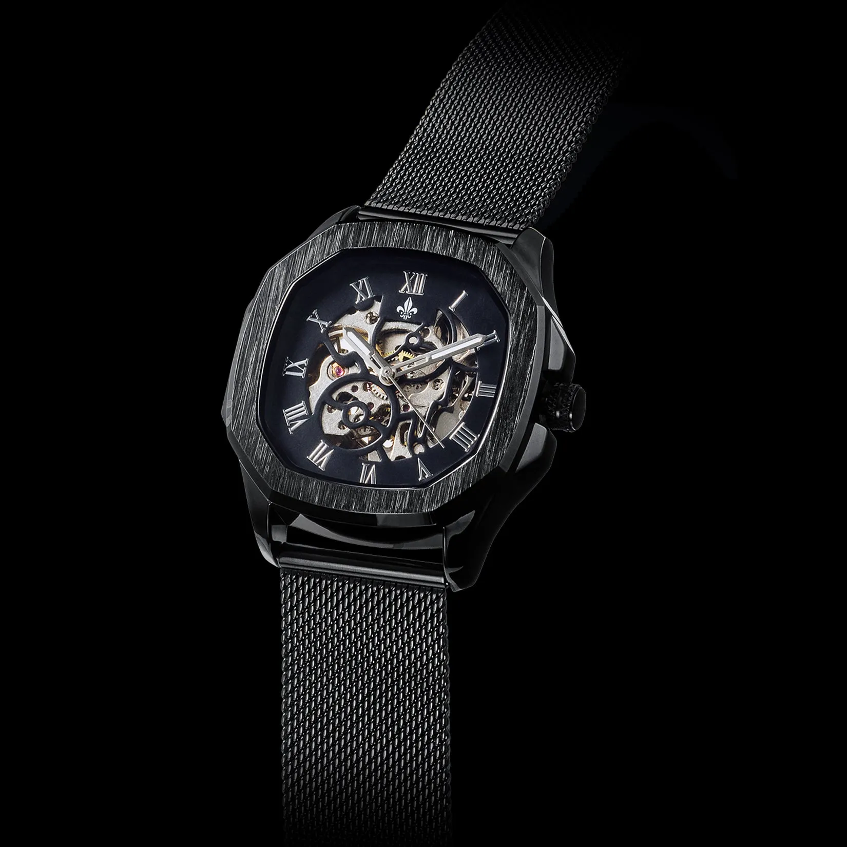 The Avalon Black   Black Mesh Interchangeable Strap
