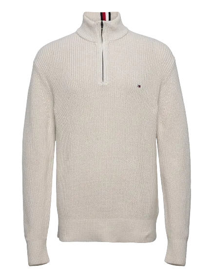 Tommy Hilfiger - Half Zip Rib Texture Jumper - Alabaster | Desert Sky | National Forest