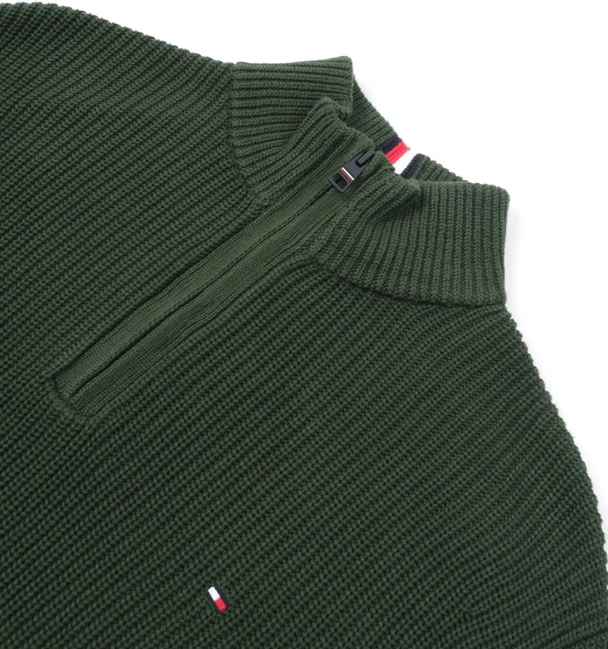 Tommy Hilfiger - Half Zip Rib Texture Jumper - Alabaster | Desert Sky | National Forest