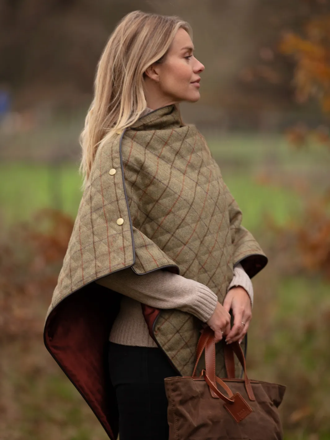 Tweed Shawl - Green Brown Check