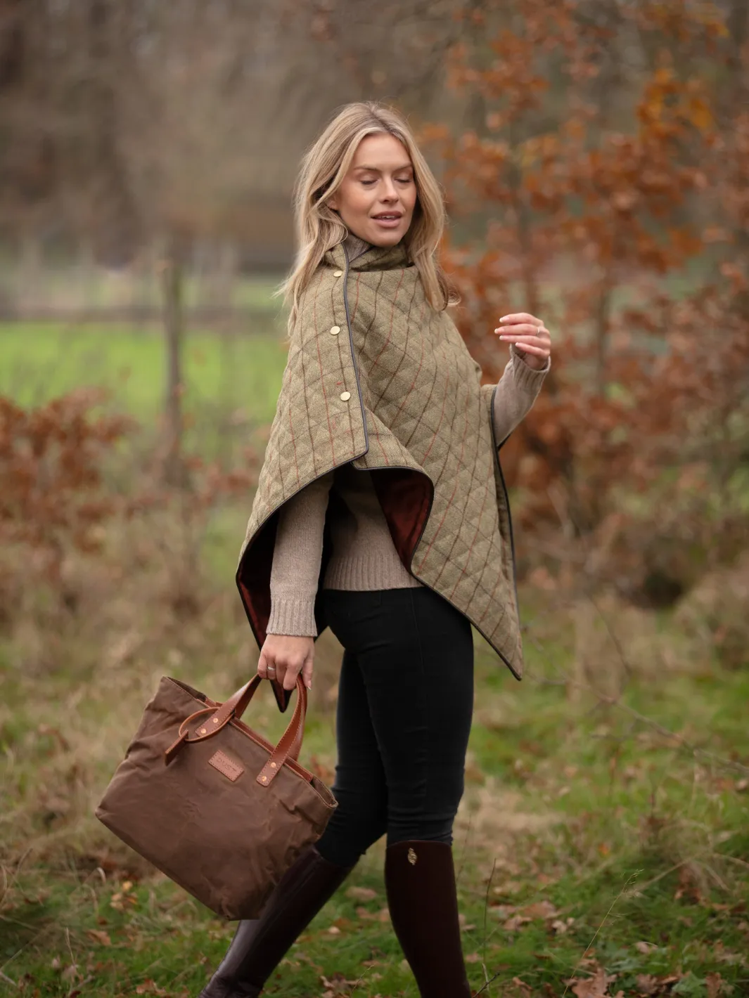 Tweed Shawl - Green Brown Check