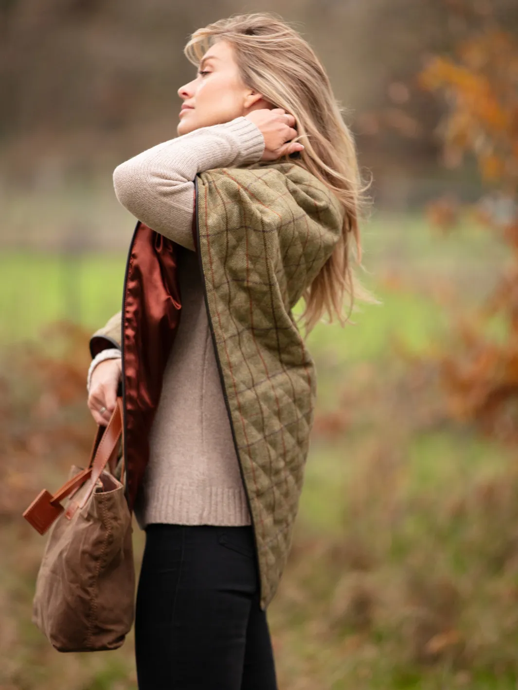 Tweed Shawl - Green Brown Check
