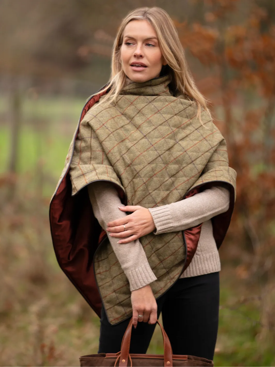 Tweed Shawl - Green Brown Check