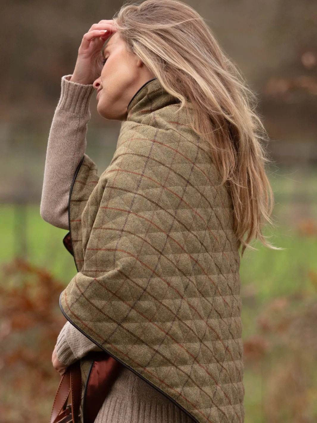 Tweed Shawl - Green Brown Check