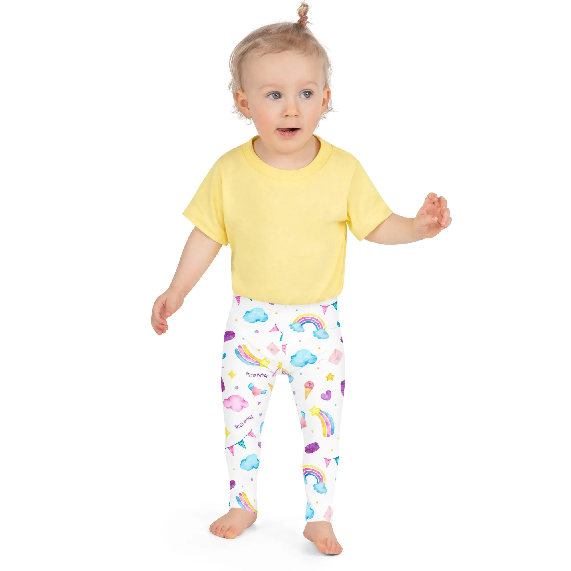 Unicorn Girls Leggings (2T-7), Believe in Magic Rainbow Watercolor Pink Fun Toddlers Baby Kids Children Yoga Pants Tights
