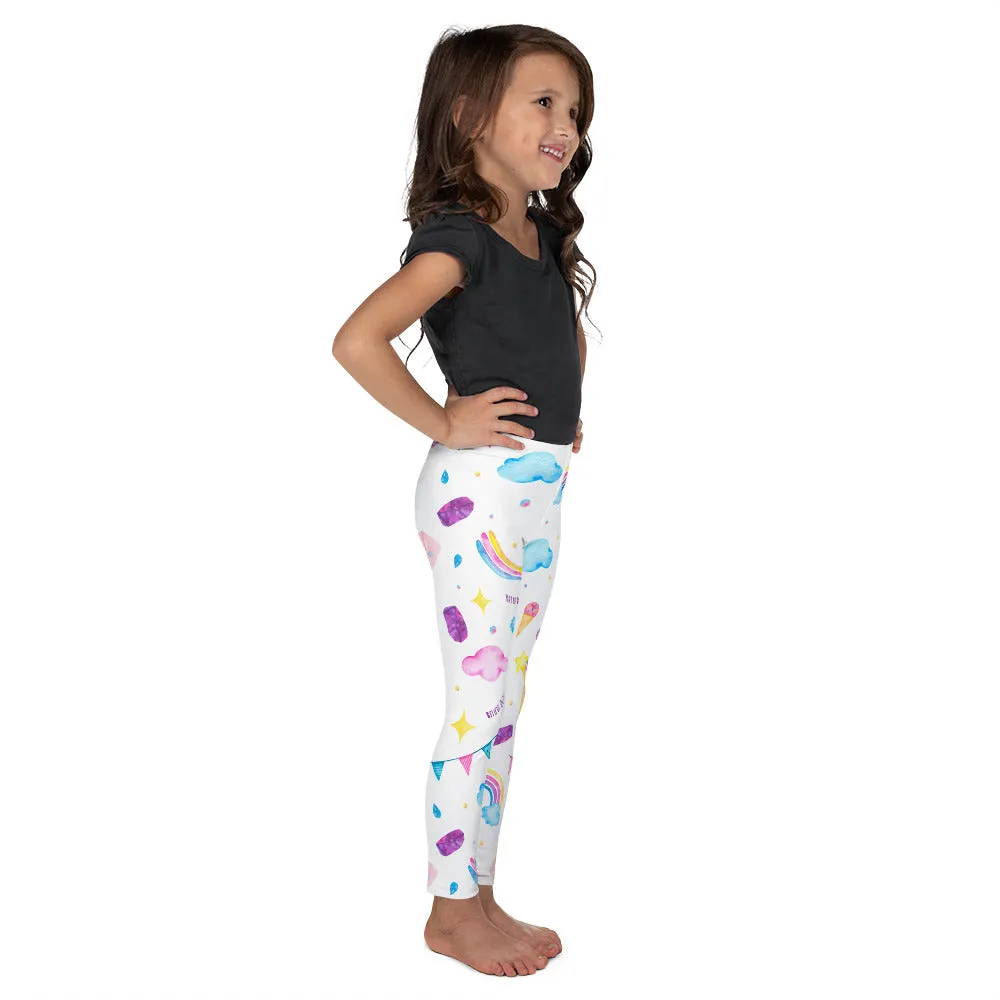 Unicorn Girls Leggings (2T-7), Believe in Magic Rainbow Watercolor Pink Fun Toddlers Baby Kids Children Yoga Pants Tights