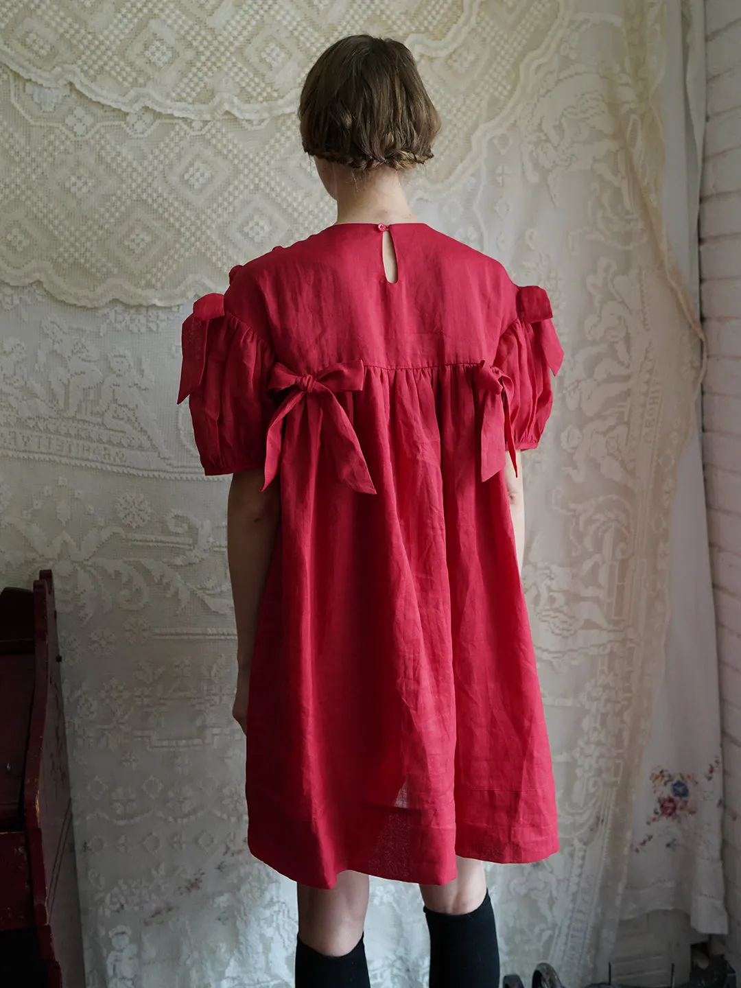 Unlogical Poem Handmade Yoyo Flower Bow Short Bud Dress