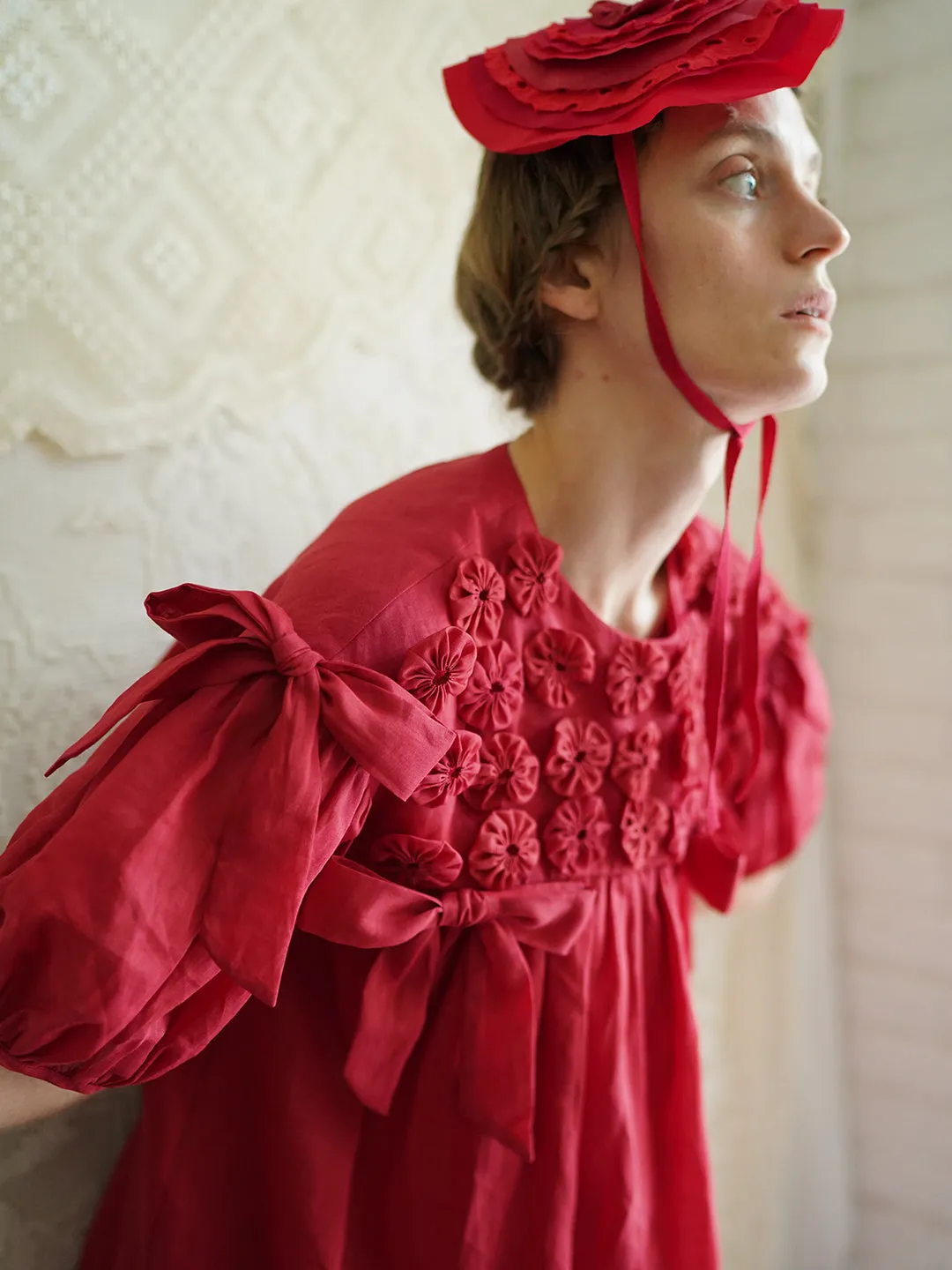 Unlogical Poem Handmade Yoyo Flower Bow Short Bud Dress